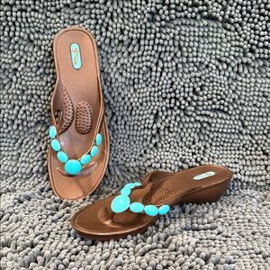 OKA b. Sandals in Brown with Blue Accents
